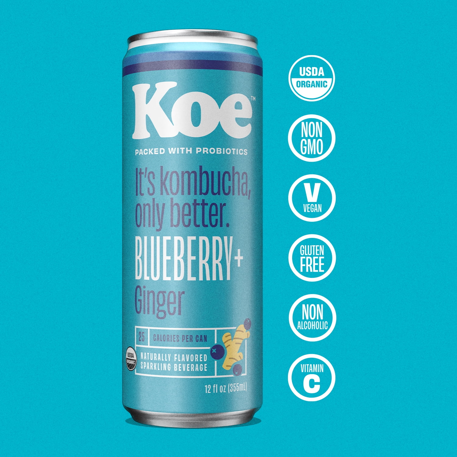  Koe Kombucha Cans, Mango, Organic Sparkling Fruit Drinks With  Live Probiotics and Vitamin C