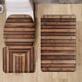 thumbnail image 4 of Brown Retro Wooden Bathroom Mat Set of 3 Piece Anti-Slip U Shaped Contour and Toilet Lid Cover Bathroom Floor Mat Accessories, 4 of 4