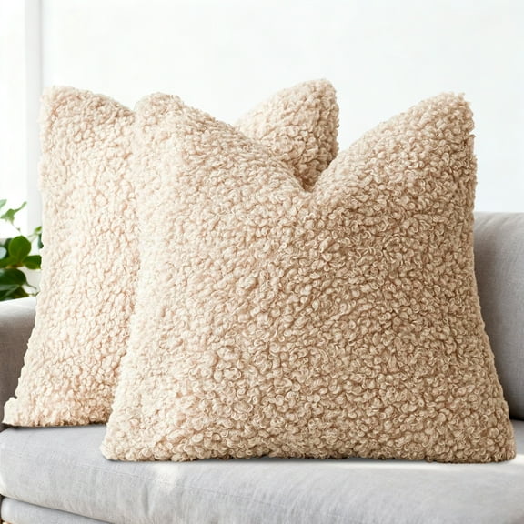 Sanmadrola Decorative Throw Pillow Covers 18" x 18" Set of 2, Teddy Fur Couch Plliowcase Cushion Cover Modern Farmhouse Home Decor, Oatmeal