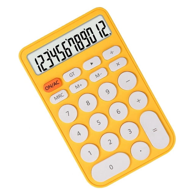 Calculadora de dígitos, calculadora de escritorio de 12 dígitos, mini pantalla LCD grande fácil de usar Amarillo
