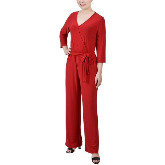 NY Collection Womens Petites Matte Jersey Belted Jumpsuit