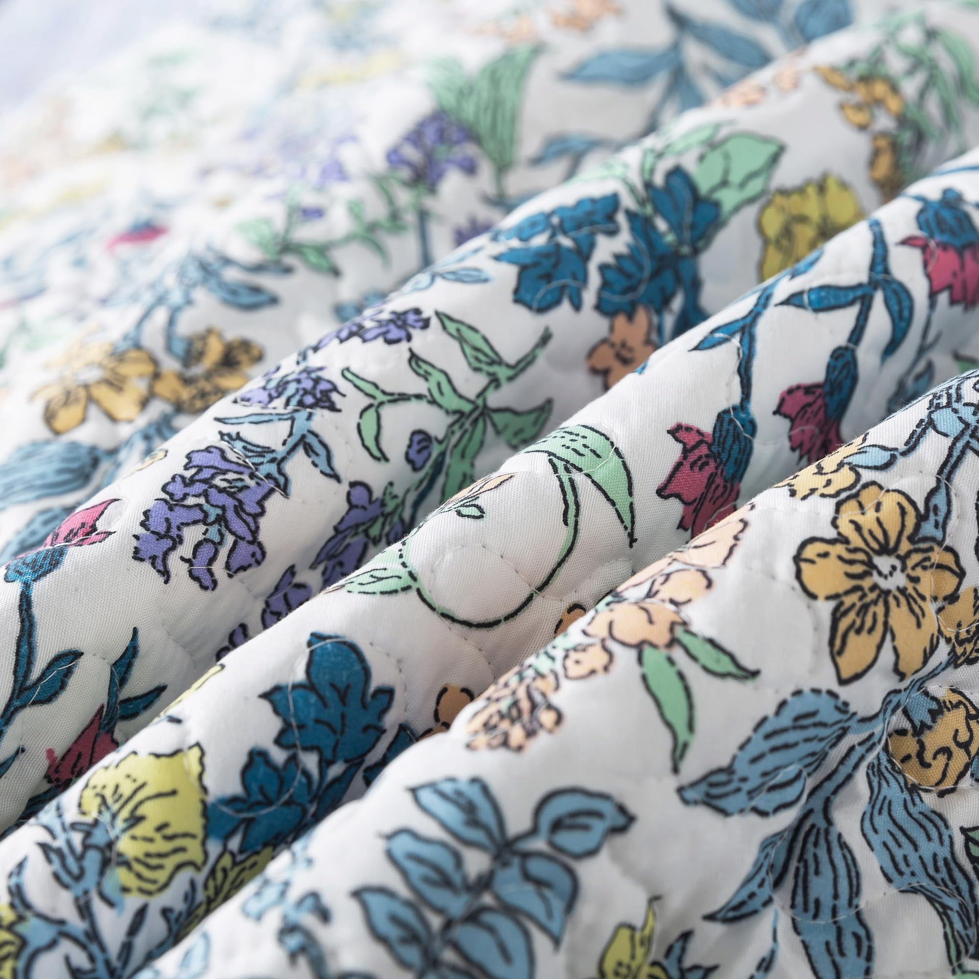 NEWLAKE 3-Piece Quilt Set Quilted Bedspread Lightweight Coverlet Set Garden Style Floral Bedding Set for All Season, Bule Quilt, Queen Size