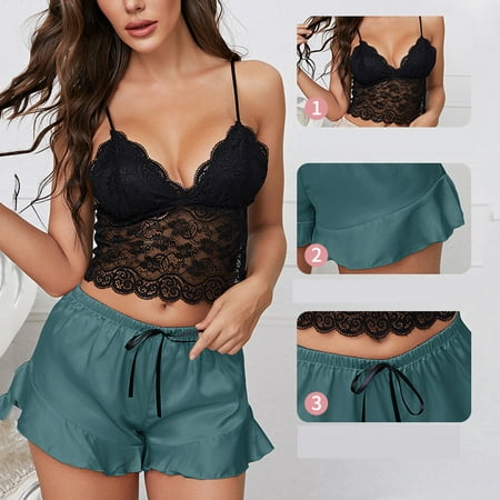 

eczipvz Satin Pajamas Women Women Pajamas Lingerie Satin Lingerie Nightie Sleep Sets Sleepwear Nightgown Sets Mint Green XL