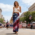 thumbnail image 4 of American 250th Anniversary Pants for Women United States American Flag Print Elastic High Waist Pants Slit Baggy Wide Leg Casual Comfy Pajama Bottoms, #01 Deep Red, S, 4 of 6