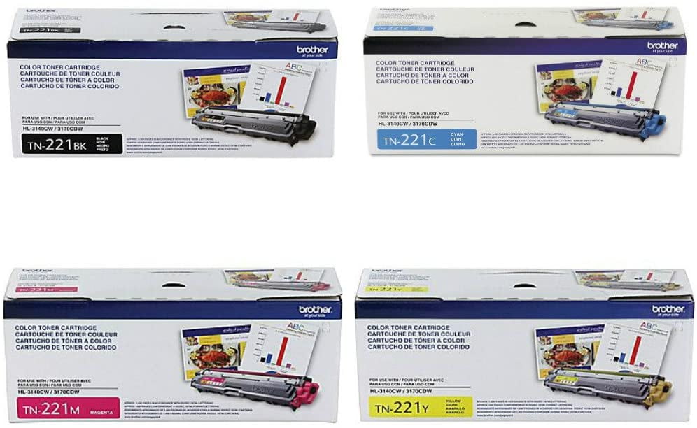 TN-221BK TN-221C TN-221M TN-221Y DCP-9015 9020 HL-3140 3150 3170 3180 MFC-9130 9330 9340 Cartridge Set (Black Cyan Magenta Yellow, 4-Pack) Retail Packaging - Walmart.com