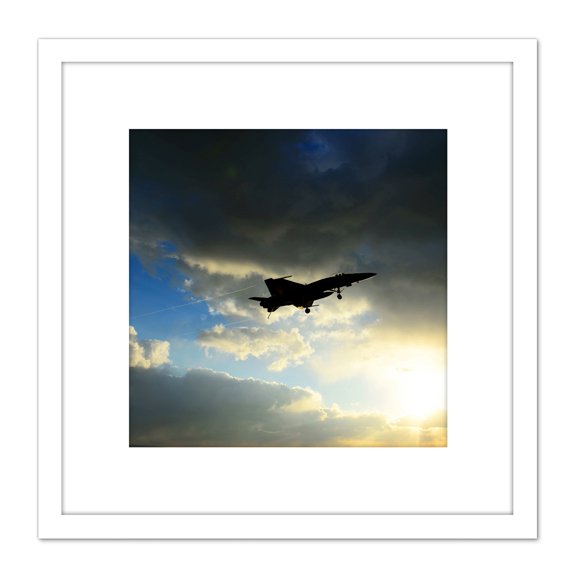 Military USA Marine Corps FA-18C Hornet Fighter Jet 8X8 Inch Square Wooden Framed Wall Art Print Picture with Mount