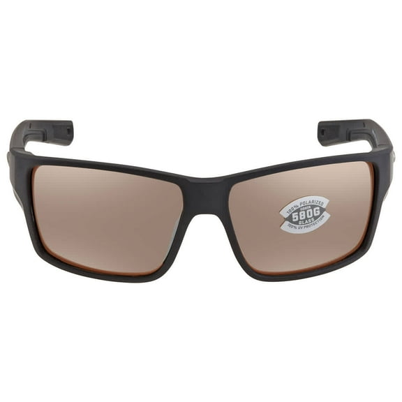Costa Del Mar Men's Reefton Pro Rectangular Sunglasses, Black/Polarized Copper Silver Mirrored 580G, 63 mm