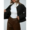 thumbnail image 5 of Women Cropped Blazer Jacket Collarless Button Down Business Casual Fall Outfits Winter Coats Black S, 5 of 7
