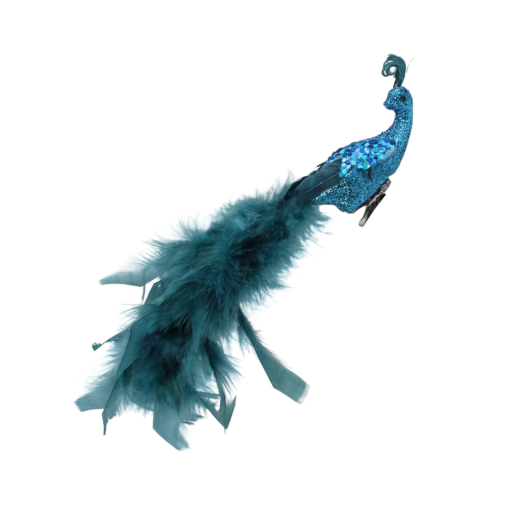 Clip-on 11 inch White Feather/Glitter Peacock Bird Handmade Set of 2 