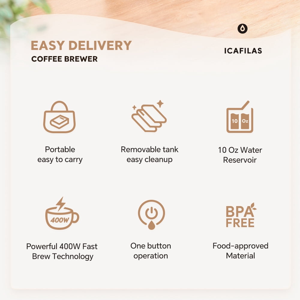 i Cafilas Portable Foldable Electric Pour Over Coffee Machine,Drip Electric Coffee Maker with Elegant Design for Car Truck Camping Hiking Outdoors Golfing, 10oz.Capacity,400W (Beige)