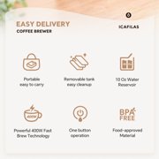 i Cafilas Portable Foldable Electric Pour Over Coffee Machine,Drip Electric Coffee Maker with Elegant Design for Car Truck Camping Hiking Outdoors Golfing, 10oz.Capacity,400W (Beige)