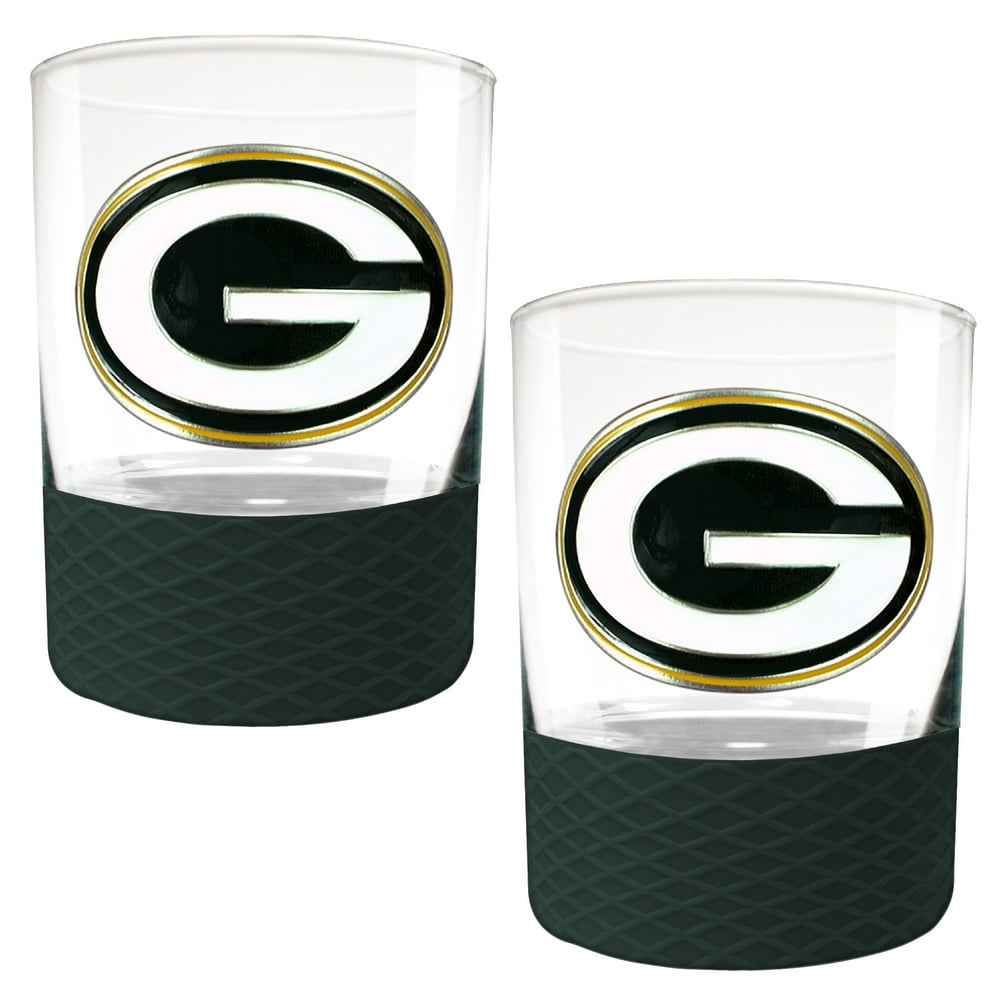 Green Bay Packers 2Pack 14oz. Rocks Glass Set with Silcone Grip