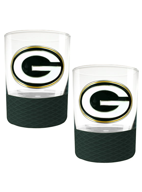 Green Bay Packers 2-Pack 14oz. Rocks Glass Set with Silcone Grip