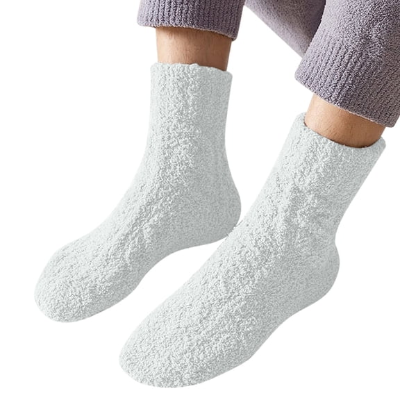 CUZIBR Socks For Women Fuzzy Crew Sock Solid Solid Thick Lined Athletic Socks Winter Plush Thermal Cozy Sleeping Fuzzy Socks,F,One Size
