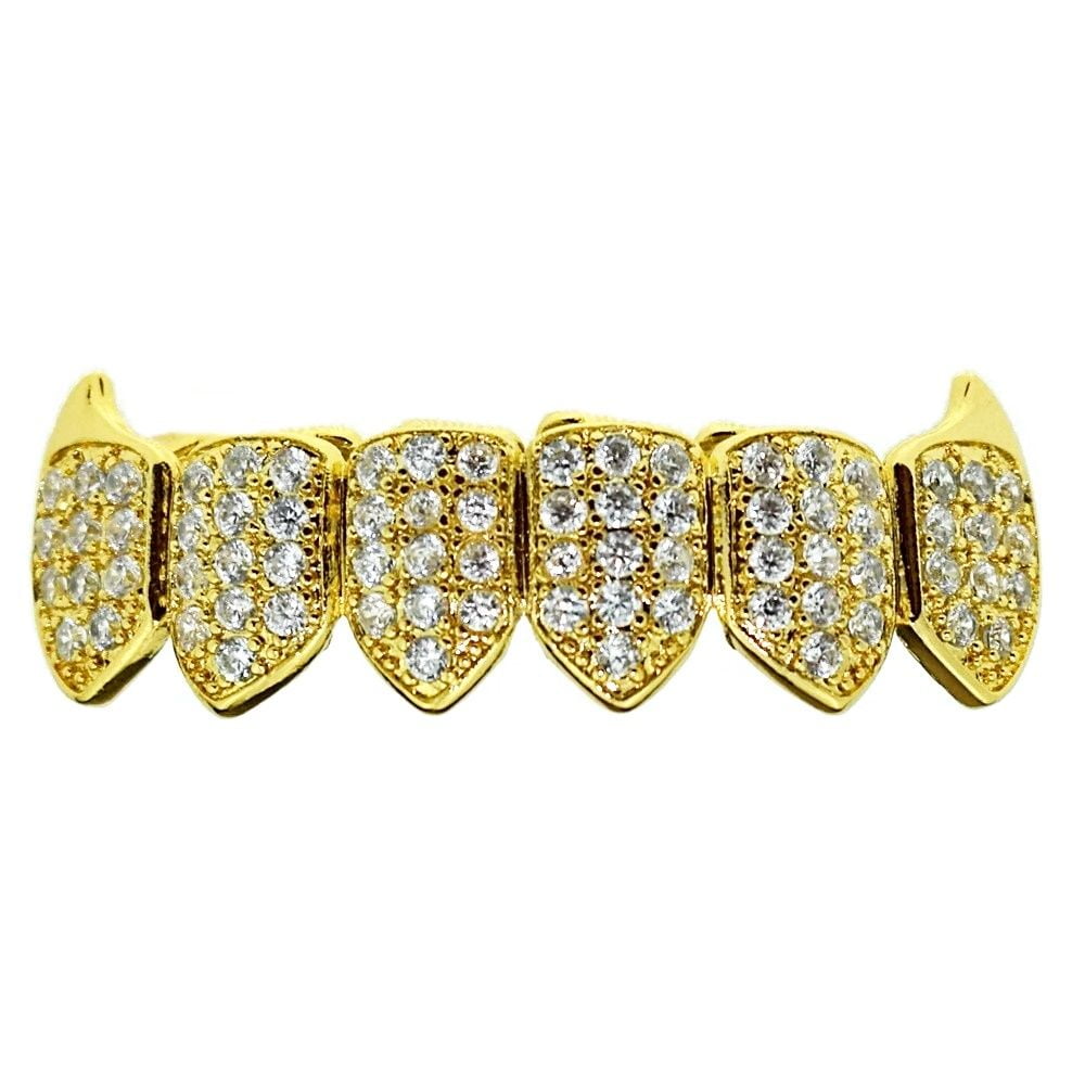 Best Grillz 18k Gold Plated Fangs Bottom Bling Grillz CZ Micro Pave