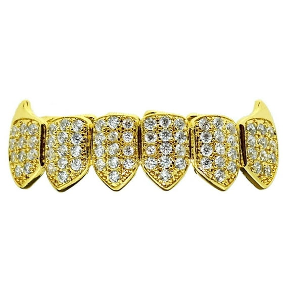 18k Gold Plated Fangs Bottom Bling Grillz CZ Micro Pave Vampire Teeth Hip Hop Grills