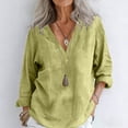 thumbnail image 6 of Women's Cotton Linen T Shirts Long Sleeve V-Neck Solid Tees Shirts Casual Loose Soft Lightweight Summer Vacation Tee Tops, 6 of 6