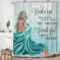 thumbnail image 2 of Teal Mermaid Shower Curtain, Mermaid Tail Quote Inspirational Fabric Shower Curtains Set for Little Girls Women Bathroom, Nautical Ocean Theme Restroom Decor Accessories with Hooks 72X72inches, 2 of 6