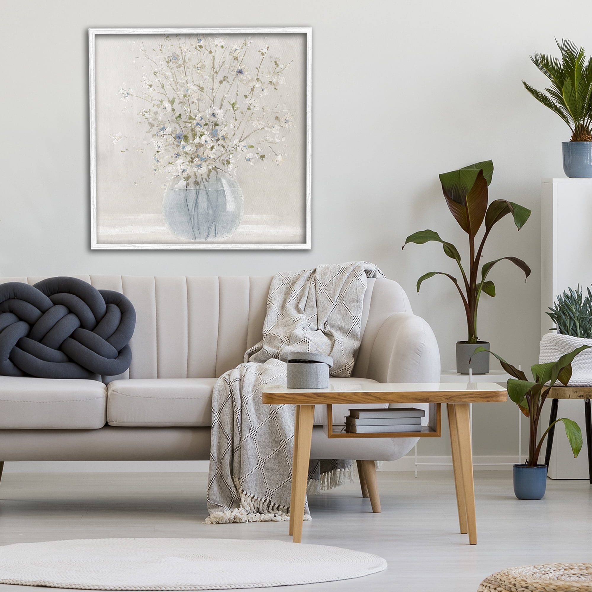 Stupell Industries Serene Glass Vase Bouquet White Framed Giclee Art, design by Carol Robinson