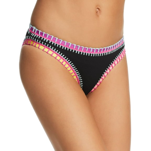 Platinum inspired by Solange Ferrarini Stitched Ribbed Bikini Bottom, Black, Small