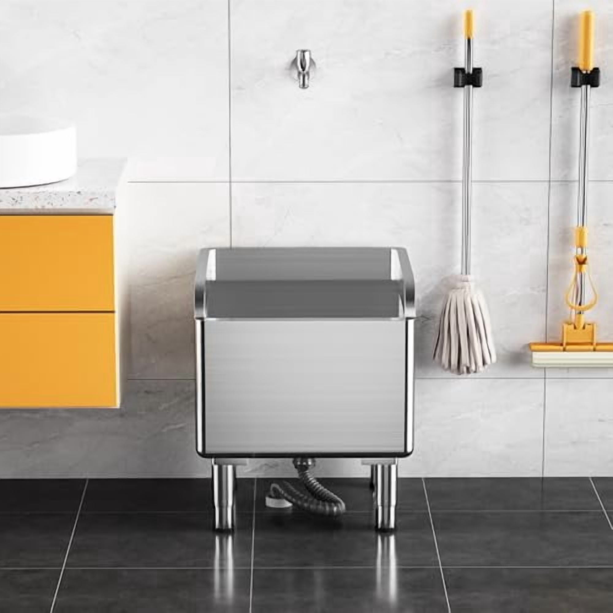 Mohsoe Commercial Mop Sink Stainless Steel, Large Capacity Floor Utility Sink with High Splash Baffle, Detachable Filter Basket, for Mudroom Laundry Restaurant Janitor