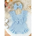 thumbnail image 3 of Musuos Baby Girls Summer Romper 0-18Months Infant Lace Sleeve Round Neck Ruffle Romper with Headband, 3 of 10