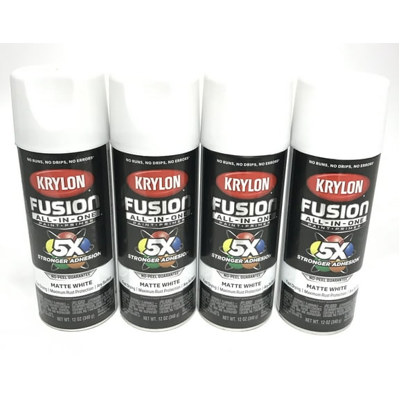 KRYLON 2764-4 PACK MATTE WHITE All-In-One Fusion Paint & Primer - No-Peel - 12 oz Aerosol