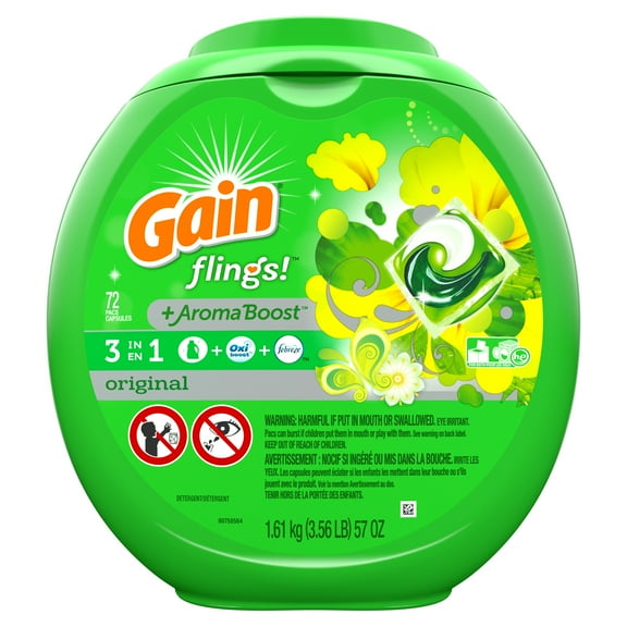Gain Original Flings! Liquid Laundry Detergent Pacs, 72 Count