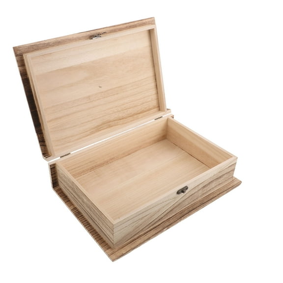 PBPBOX Light Brown Wooden Book Storage Box with Hinged Lid Large Capacity Decorative Keepsake