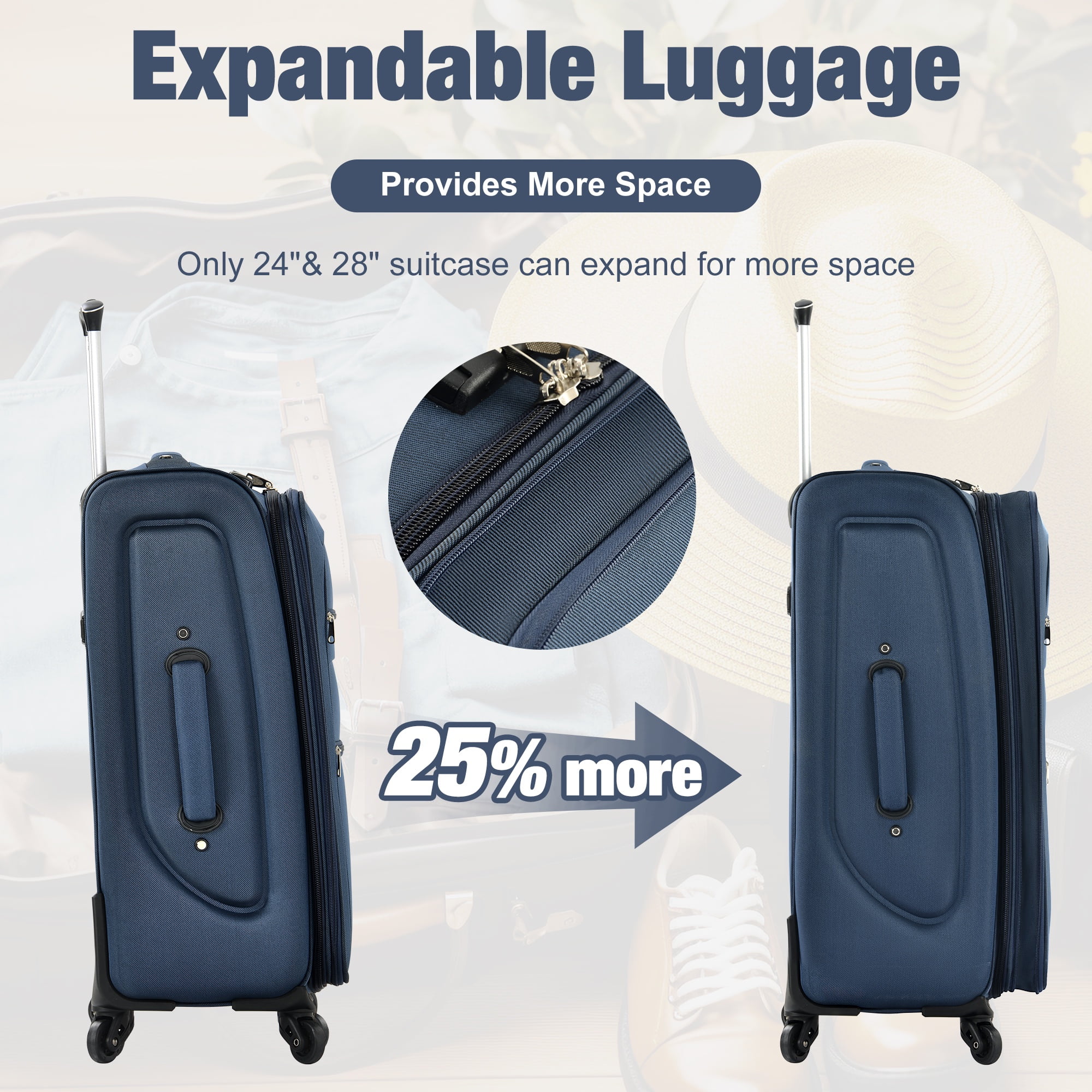 PAPROOS 3 PCS Luggage Set with Duffel Bag, Lightweight Carry on Softside Suitcases Set, 20in 24in 28in Expandable Suitcase with Spinner Wheel and TSA Lock, Softshell Luggage Travel Set, Dark Blue