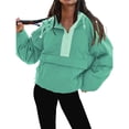 thumbnail image 3 of Chaqueta Acolchada de Larga y Corte Holgado para Mujer, con Cuello Redondo, Media Cremallera y Capucha con Cordón Ajustable Verde L, 3 of 7