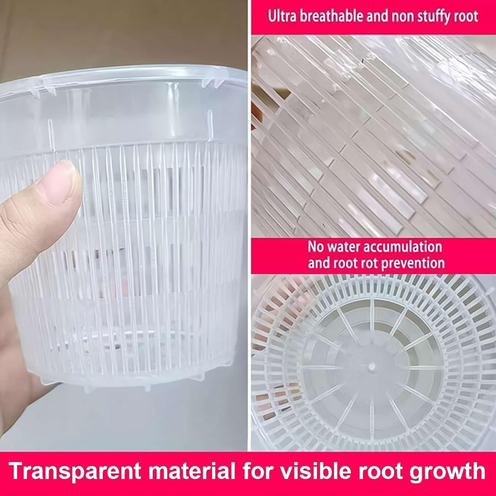 Naked Root Pot, 1 Pack 5.51x4.72 Inch Clear Orchid Pots with Holes for Repotting, Breathable Orchid Pot, Slotted Plastic Orchid Planters with Drainage for Plants and Flowers Root Health Indoor Outdoor