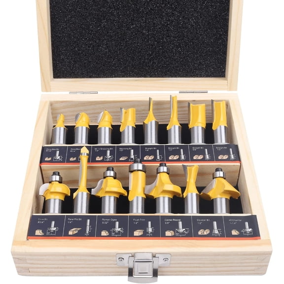 Router Bits Set of 15 Pieces 1/2 Inch Woodwork Tools for Beginners