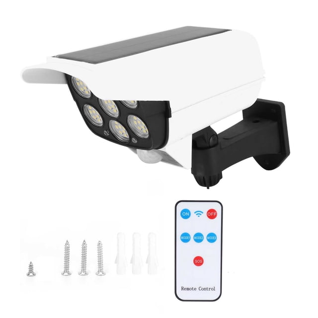 Lámpara de pared LED solar con cámara simulada, lámpara de inducción con control remoto, luz blanca para jardín y calle.