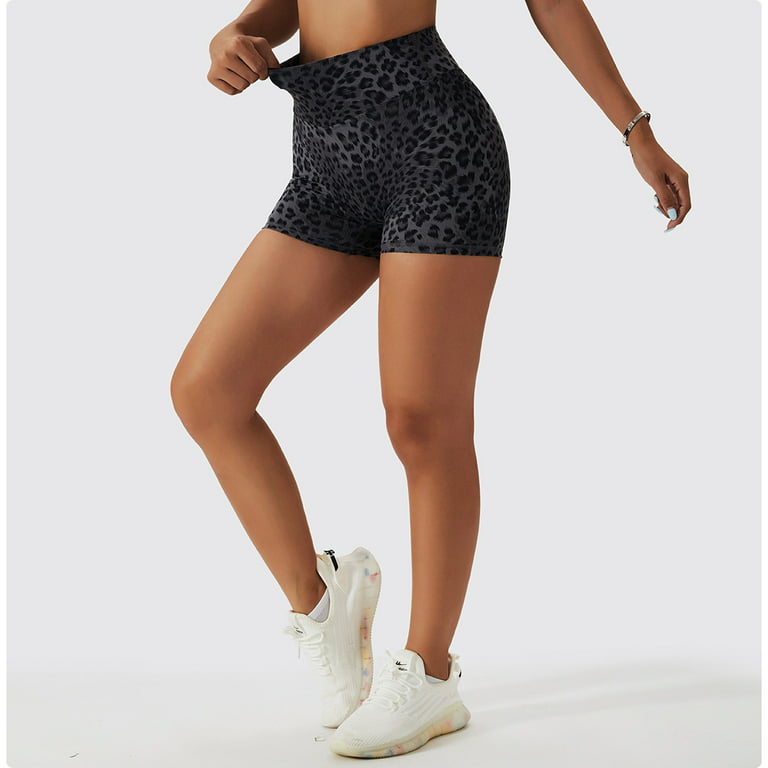 BESTSPR Women's High Waist Yoga Shorts Leopard Print Compression Workout  Running Shorts Size S-XL 