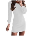 thumbnail image 1 of Pompotops Robe Mini Moulante pour Femmes, Mode, Aguichant, Couleur Unie, Dos Nu, Bandage, Ajourée, Manches Longues, 1 of 9