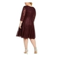 thumbnail image 2 of SLNY Womens Purple Sequined Lace Zippered 3/4 Sleeve Sweetheart Neckline Knee Length Party Fit + Flare Dress Plus 22W, 2 of 3