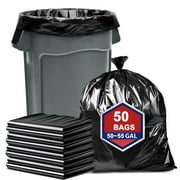 55 Gallon Trash Bags(50 Count), Black Heavy Duty Large Big Garbage Bags Can yard Lawn Liners 1.5 Mil