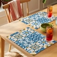thumbnail image 4 of Blue Yellow Boho Placemats Set of 6, Geometric Floral Traditional Spanish Style Non-Slip Place Mats Washable Table Mats for Kitchen Dining Table Decorations Indoor/Outdoor, 4 of 9