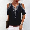 thumbnail image 2 of Moda mujer Casual personalidad posicionamiento impreso fuera del hombro manga corta cuello en V camiseta blusa Top Fridja  bn7609, 2 of 8