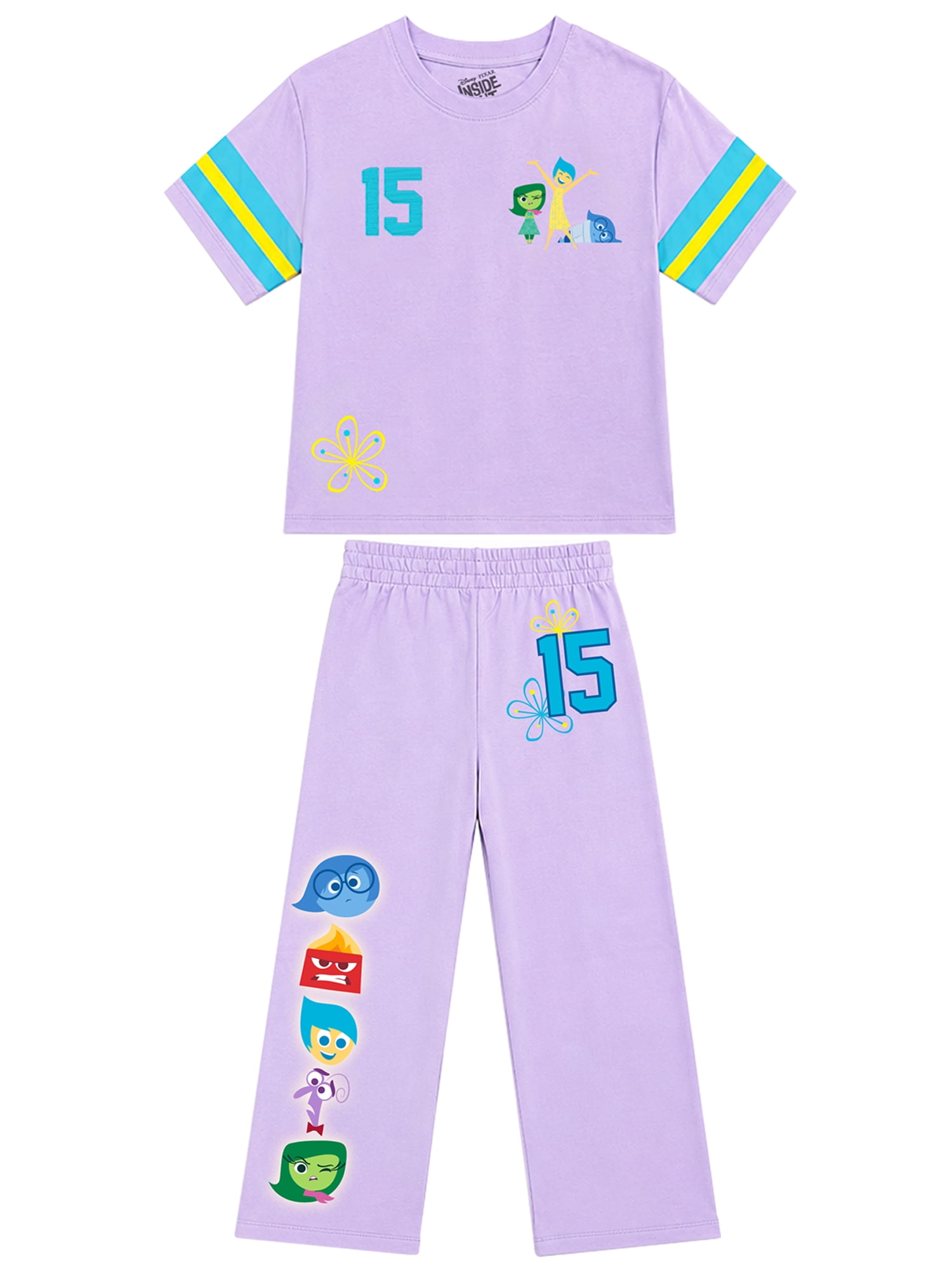 Inside Out Girls' Athletic Front & Back T-shirt with Embroidery & Straight Leg Fleece Pants, 2-Piece, Sizes 4-16