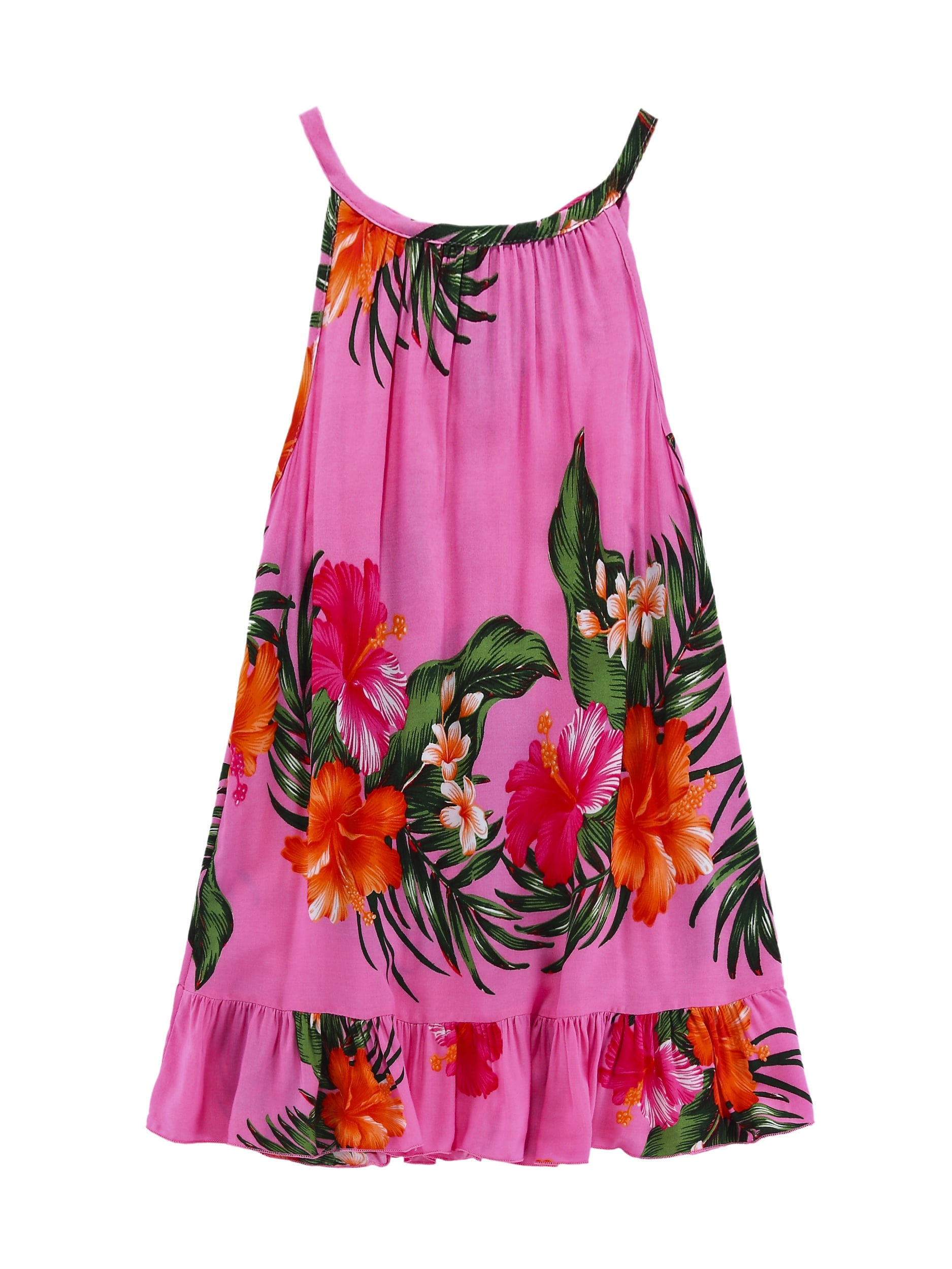 Girl Round Neck Tunic Hawaiian Luau Dress in Pink 2