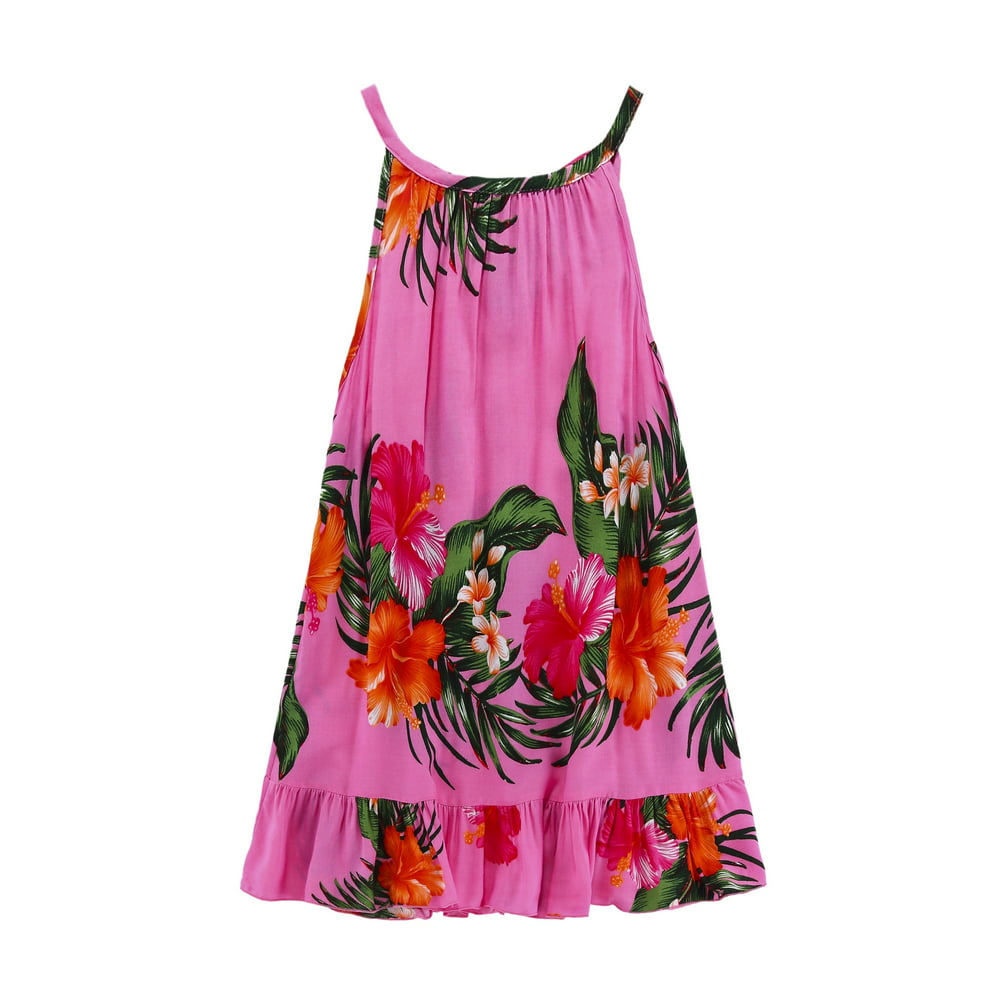 Hawaii Hangover - Girl Round Neck Tunic Hawaiian Luau Dress in Pink 2 ...