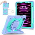 thumbnail image 2 of Dteck with Pencil Holder Case for iPad Pro 11-inch 4th 3rd 2nd 1st Gen,iPad Air 5th/4th Generation Heavy Duty Silicone Case 360 Degree Rotating Handle Stand Cover with Shoulder Strap,Purple+Mint, 2 of 9