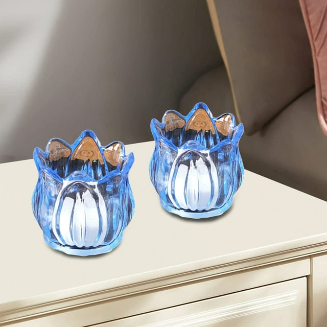 Juego de 2 portavelas votivas con forma de tulipán, portavelas de cristal para centros de mesa, portavelas para decoración de bodas, cumpleaños, aniversarios, fiestas y festividades, color azul claro.