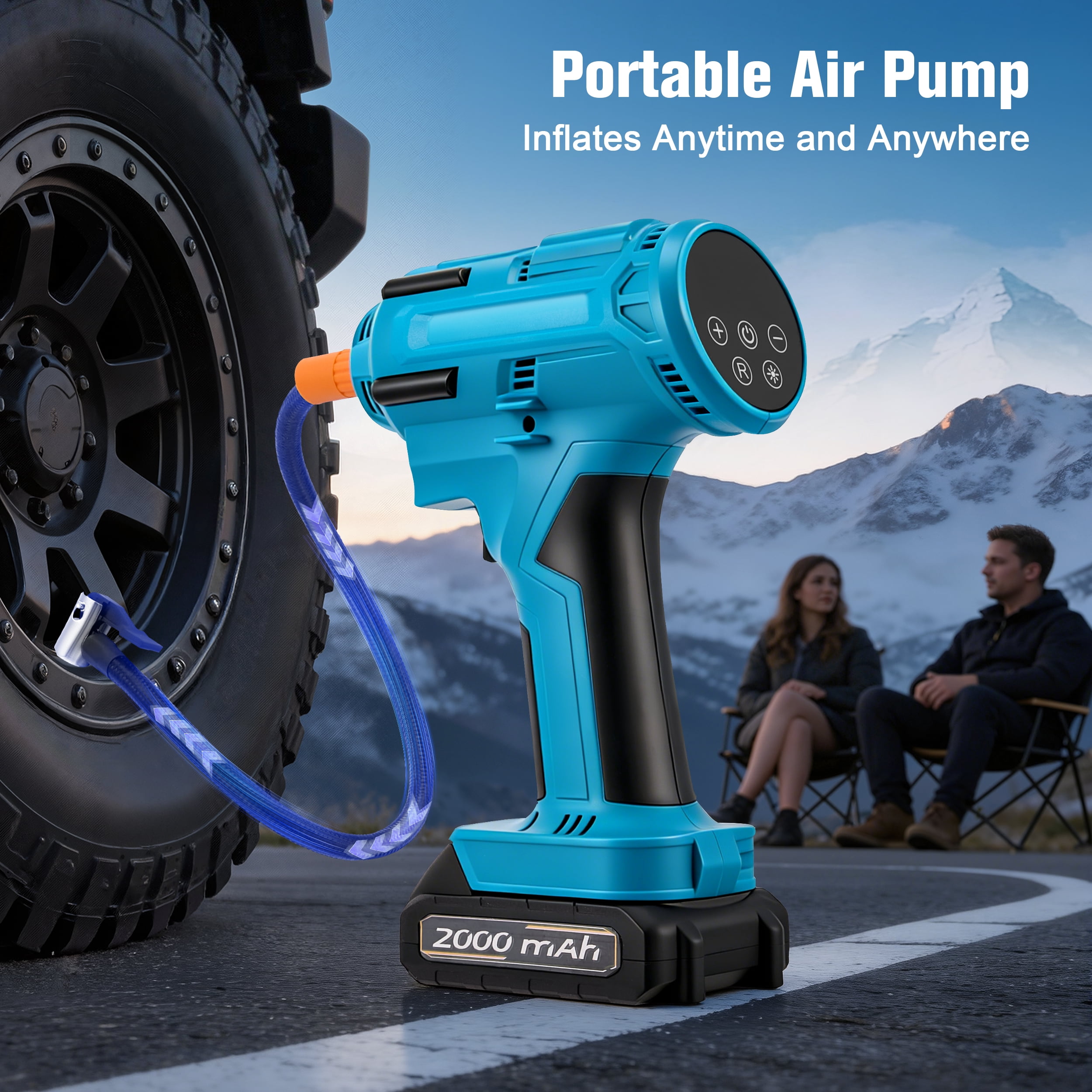 RELOIVE Tire Inflator Portable Air Compressor,150 Psi Air Pump with 2x2000mAh battery,Digital Pressure Gauge, LED Light and Auto Shut-Off Function,Cordless Pump for Car, Motorcycle, Bicycle, Balls
