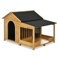 thumbnail image 4 of Large Outdoor Dog House with Insulated Liner, 60.2" Weatherproof Dog Kennel with Porch & Asphalt Roof for Medium/Large Dogs up to 120lbs, Natural, 4 of 8