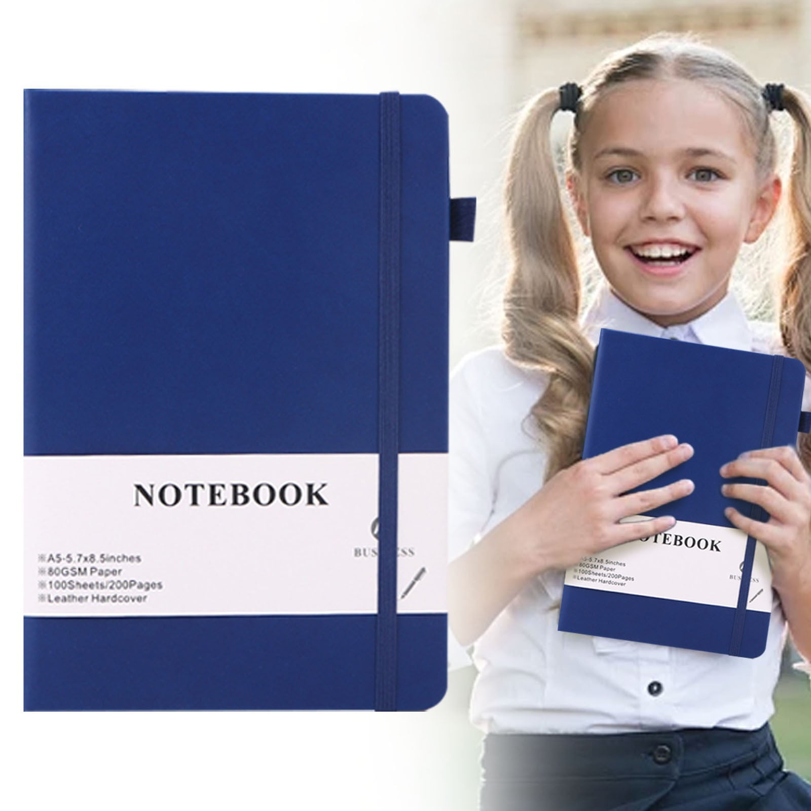 Hardback Notebook Lined Journal Notebook 200Pages with Pen Holder A5 Medium Size (5.7 × 8.3 ) 100 Gsm College Ruled Thick Paper Hardcover Journaling Notebook for Work Note Taking