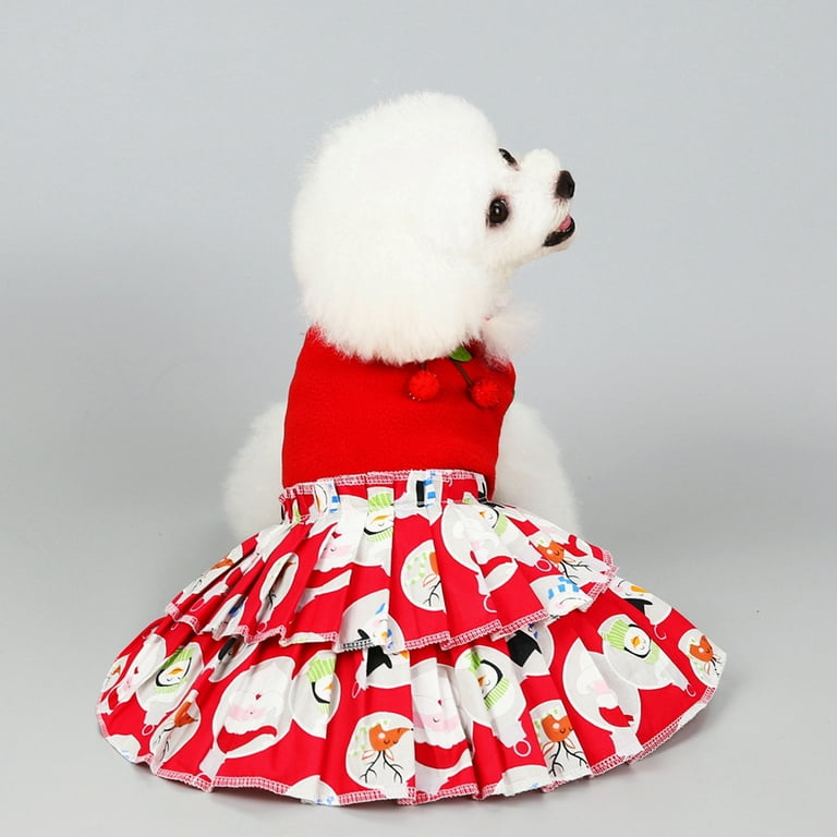 Xmarks Dog Christmas Cherry Dress Dog Christmas Costumes Girl Snowman Printted Dog Dress Funny Dog Costumes Puppy Clothes