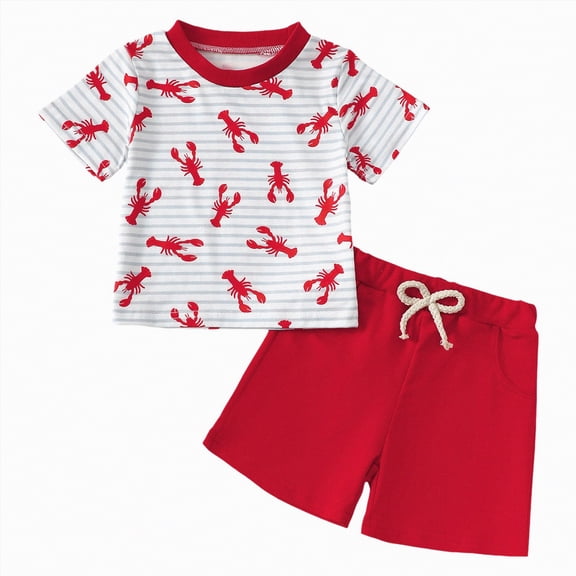 TOWED22 Baby Boy Summer Clothes 2pcs Dinosaur Truck Graphic Crewneck Tee Cotton Shorts Toddler Outfits(White,6-12 M)